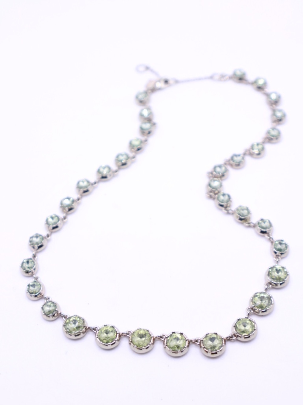 Banana Republic GLOWING Silver tone Necklace with Pale Green Rhinestones